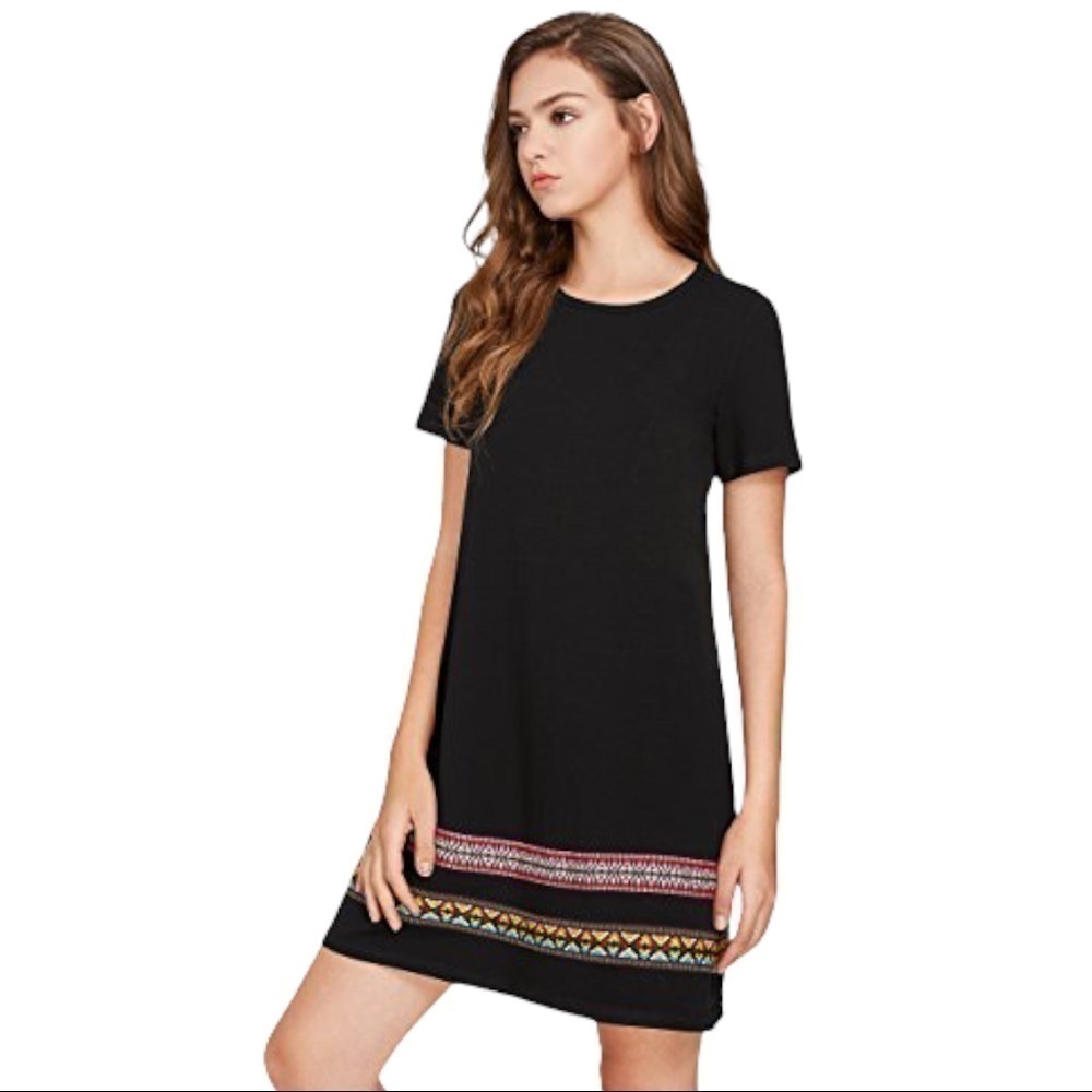 Boho Mini Dress Embroidered Hem Size S - Picture 4 of 6